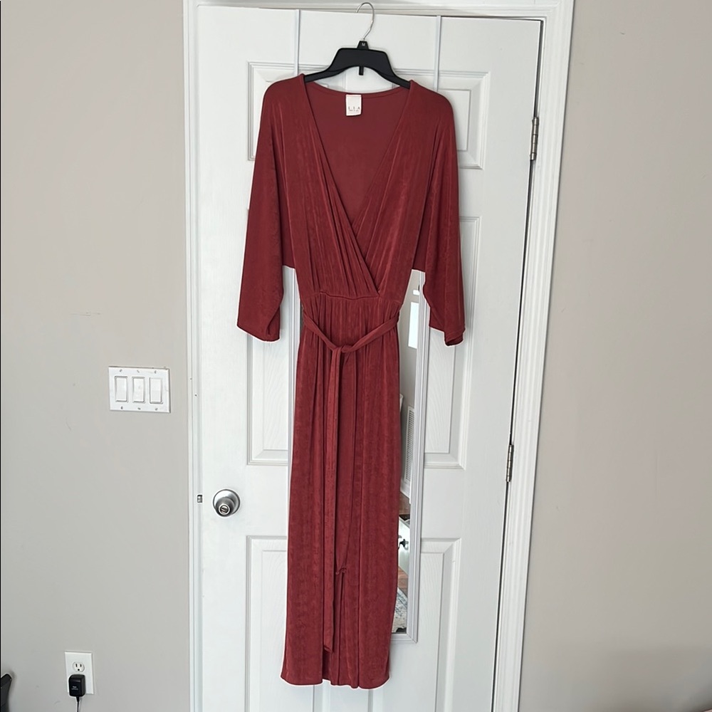 Elegant Rust Red Wrap Jumpsuit
